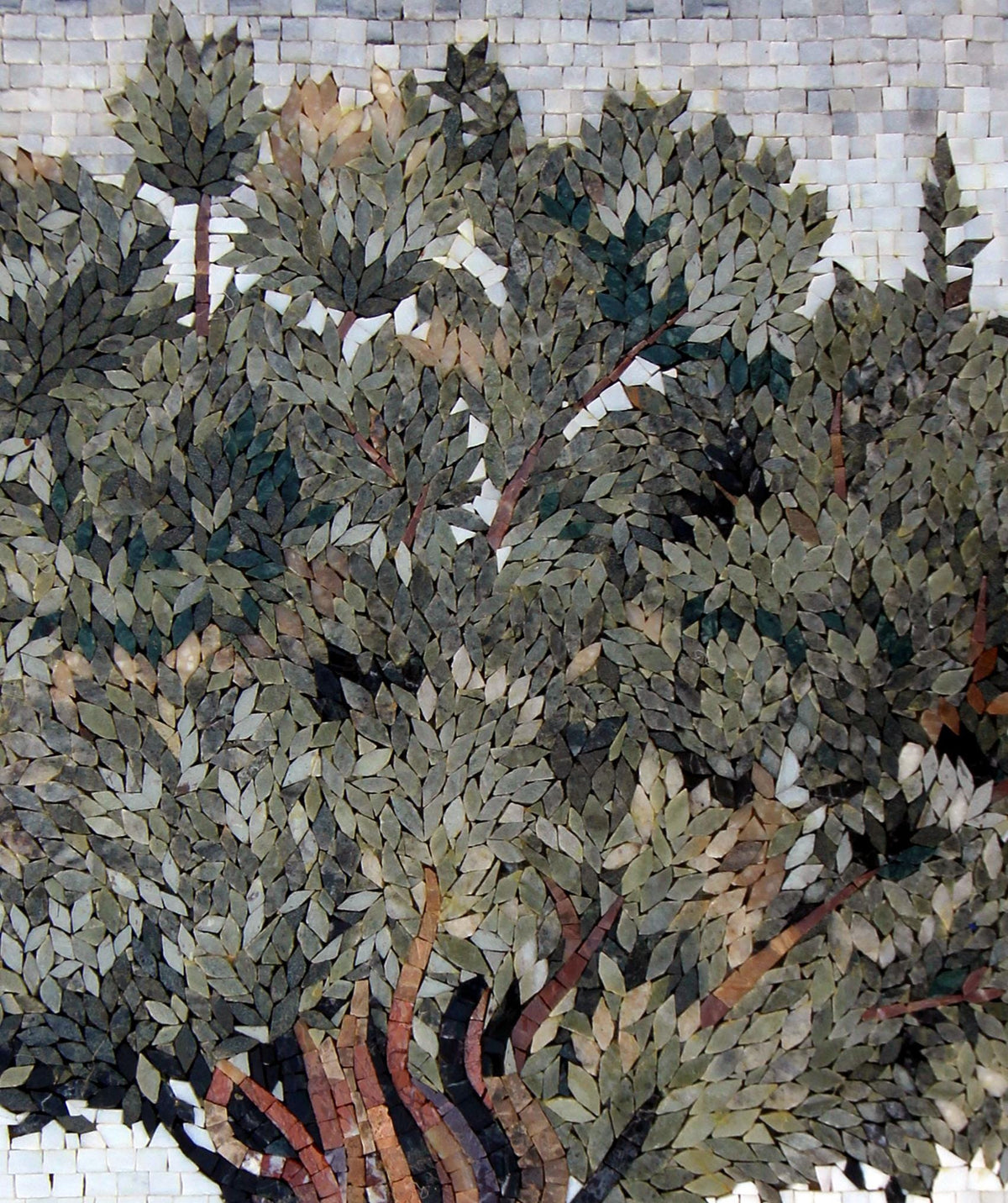 Handmade Olive Tree Mosaic Art: Marble Backsplash Tile (28” x 22.5")
