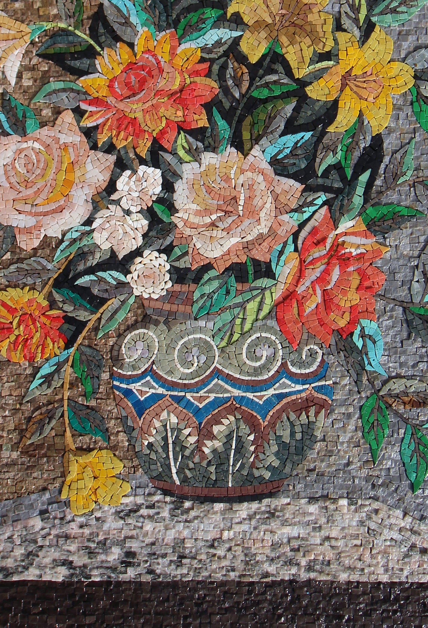 Floral Mosaic Wall Art: Handmade Marble Tile Vase Decor (40” x 28”)
