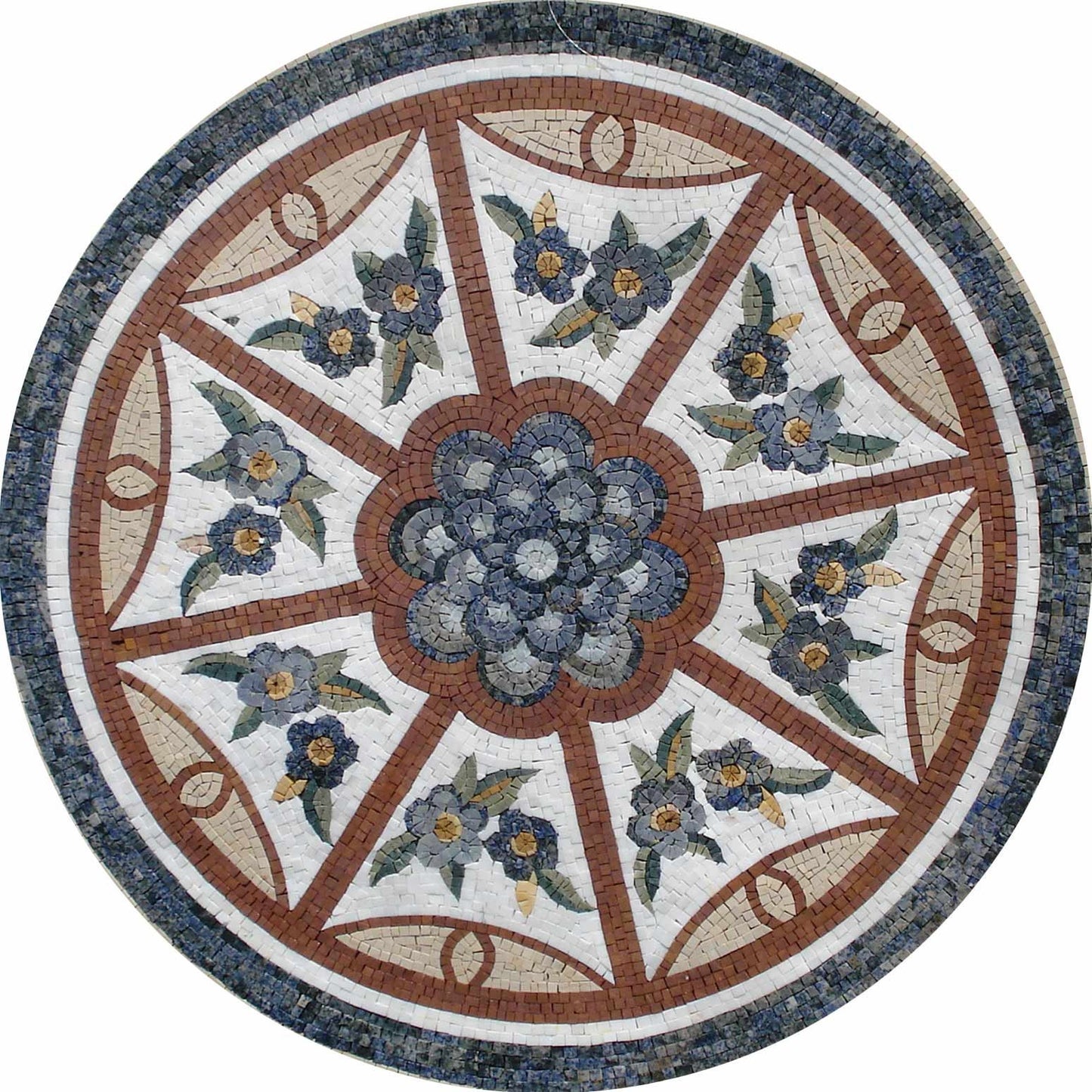 Handmade Floral Marble Mosaic Medallion - 36" Customizable Design