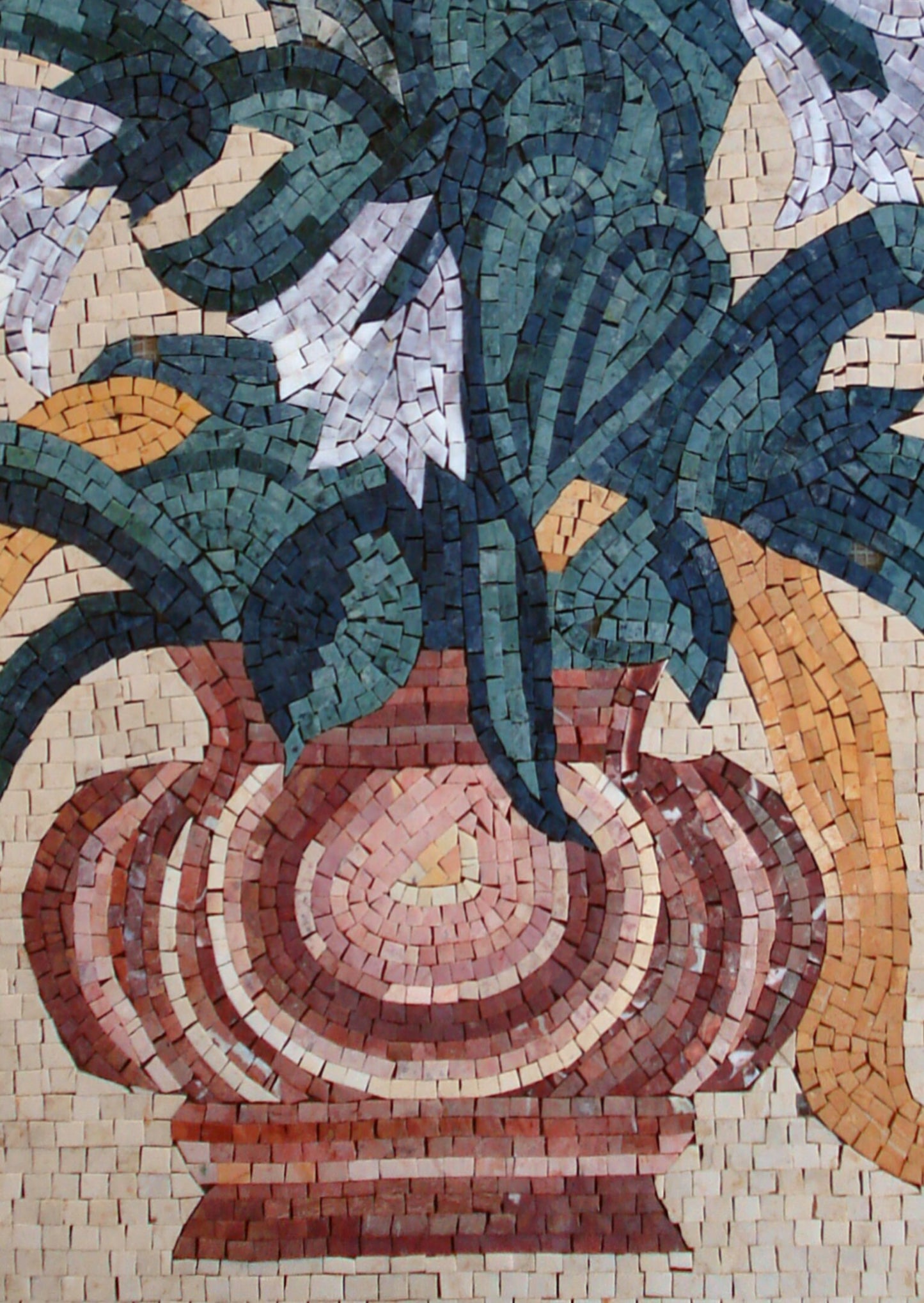 Handmade Marble Mosaic Wall Art: Flower Rose Vase, 26" Home Decor