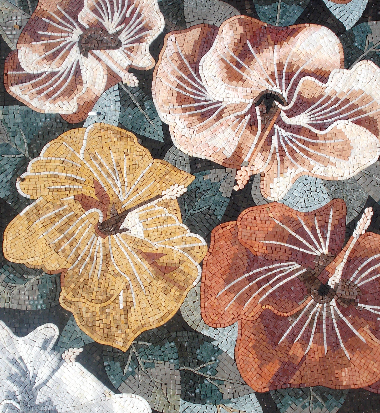 Flower Mosaic Rug: Handmade Marble Stone Rug (80x80")