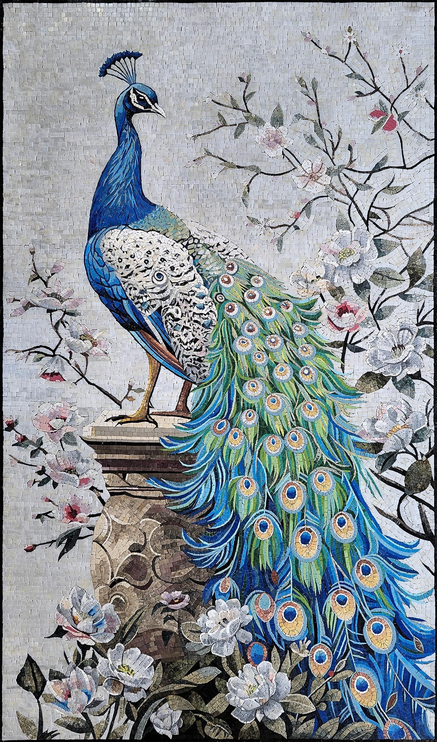 68"x40" Peacock Mosaic Wall Art – Vibrant Bird Inlay, Nature-Inspired Home Decor, Customization Available