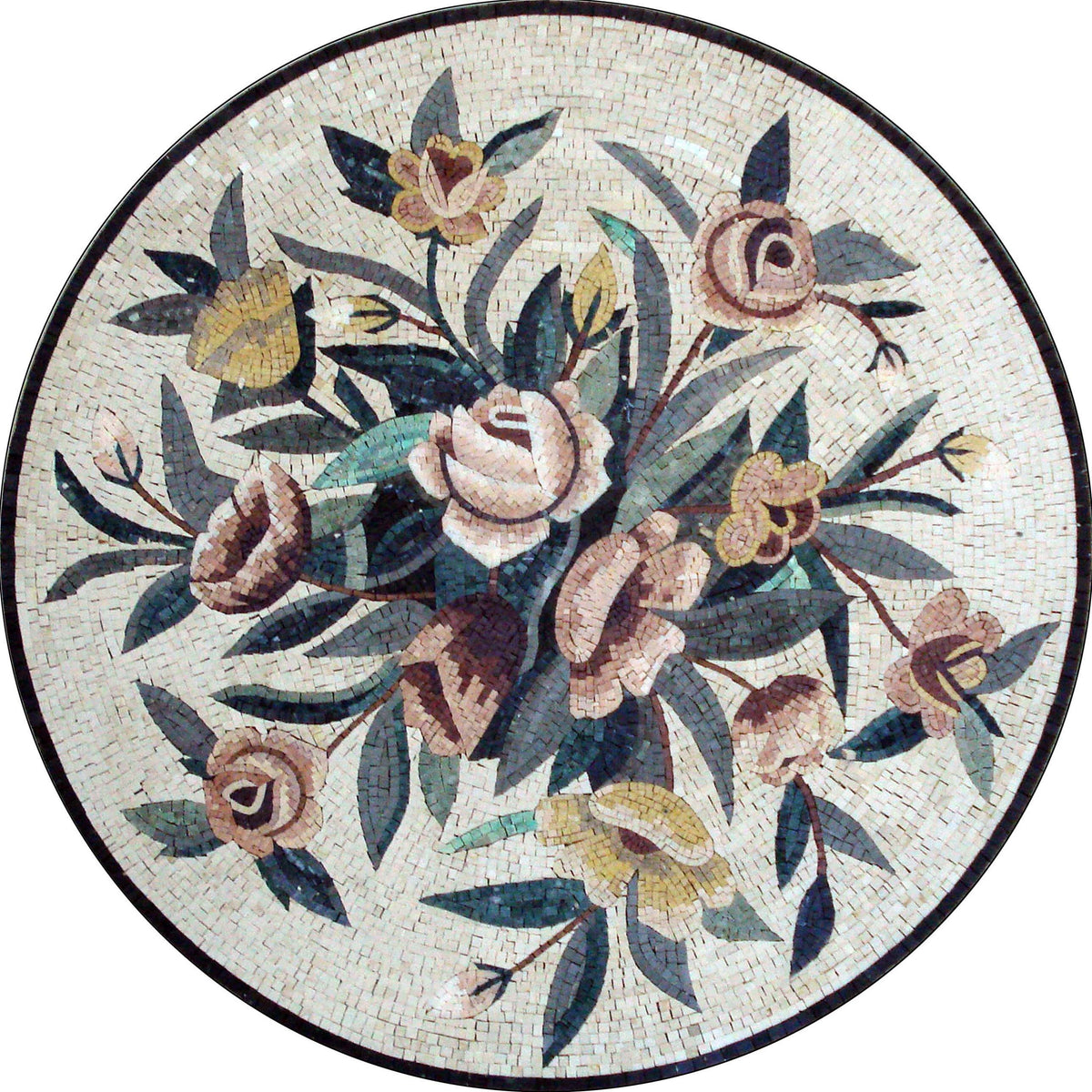 36" Handmade Floral Marble Mosaic Medallion Art Tile Décor