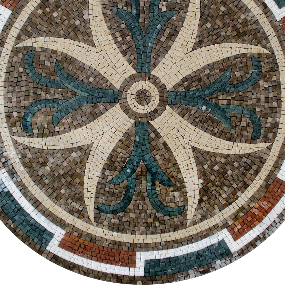 Handmade Marble Mosaic Medallion: Floral Stone Art Tile, 40-Inch