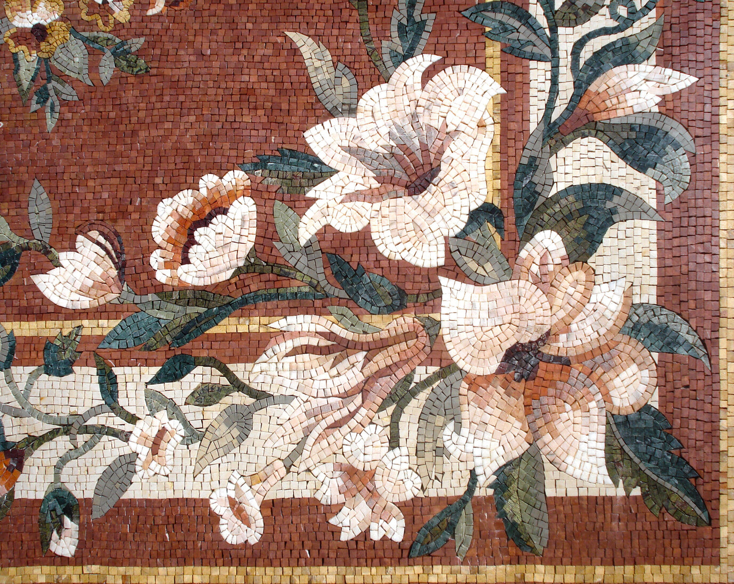 Floral Marble Stone Rug: Handmade Mosaic Carpet (96” x 80")