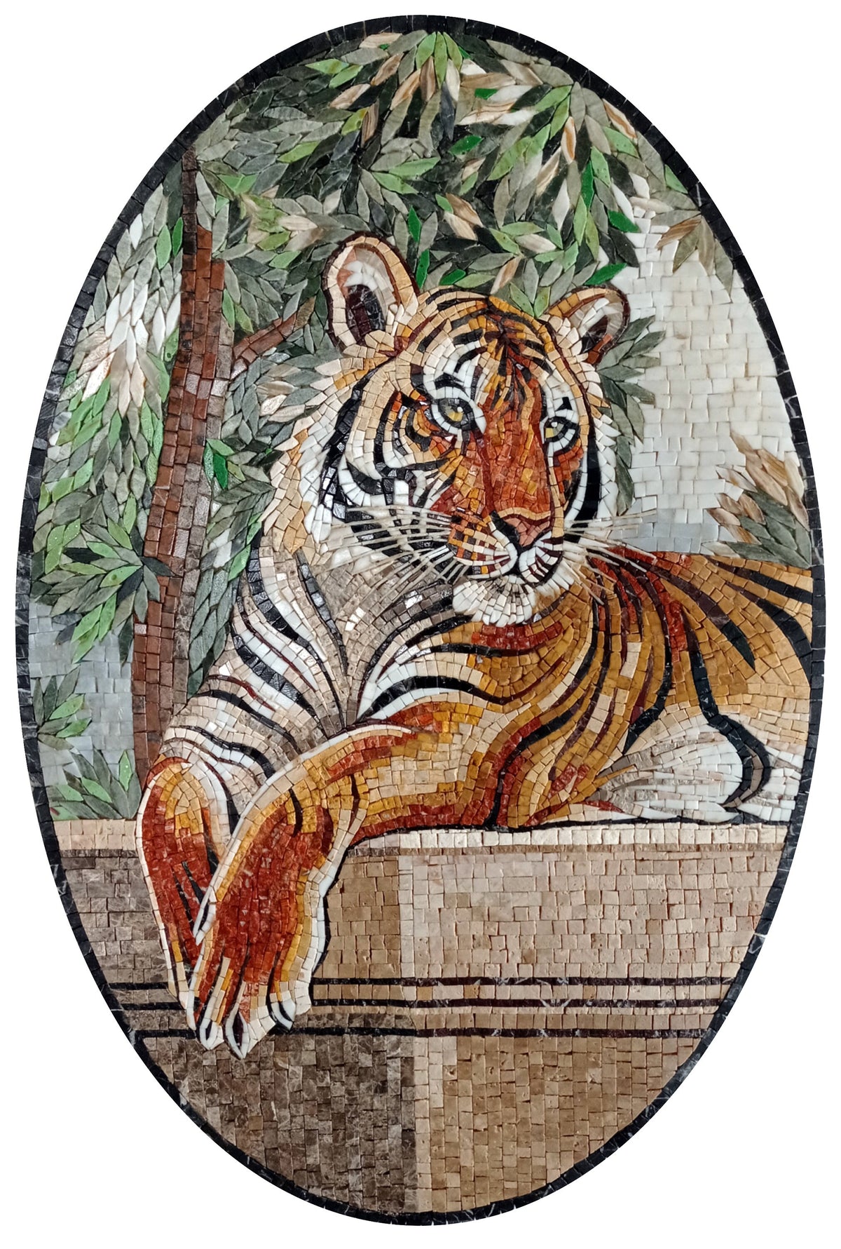 Handmade Tiger Mosaic Tile Art: Jungle Animal Backsplash (36x24 inches)