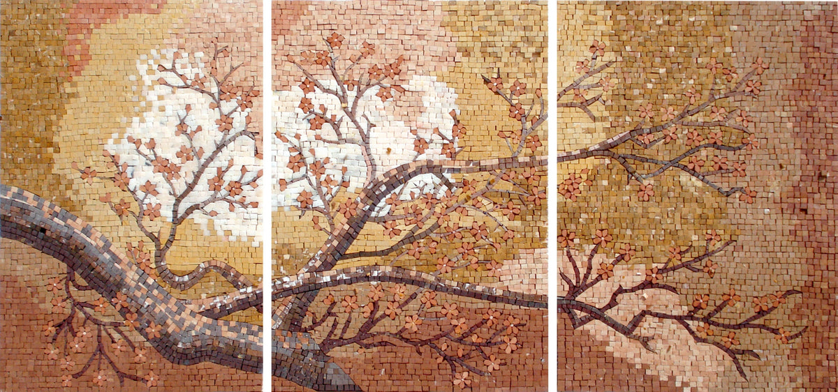 Handmade Autumn Tree Mosaic Mural: Stone & Marble Wall Art (60” x 32”)