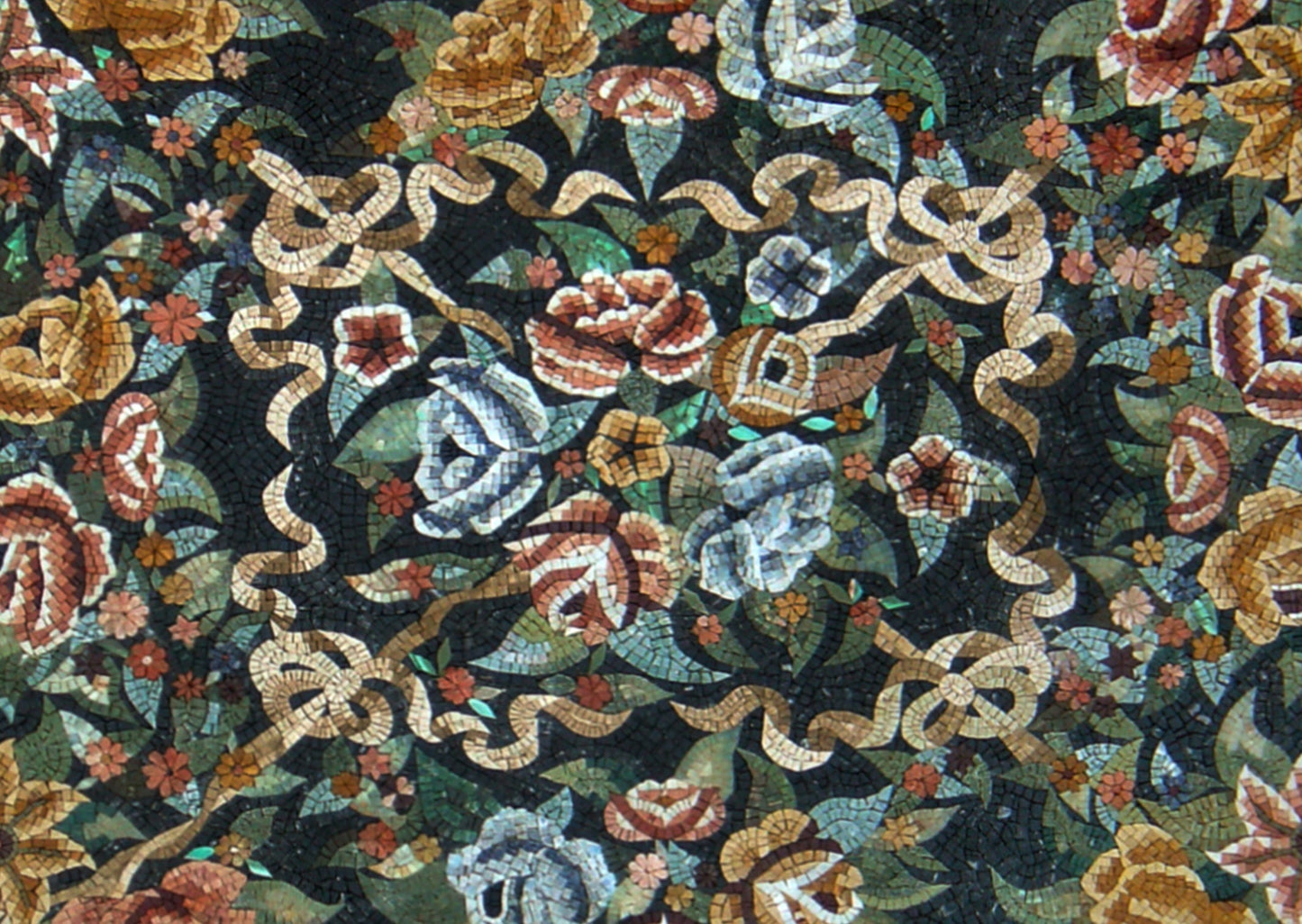 Handmade Floral Mosaic Rug: Natural Stone Art Carpet (80” x 60")
