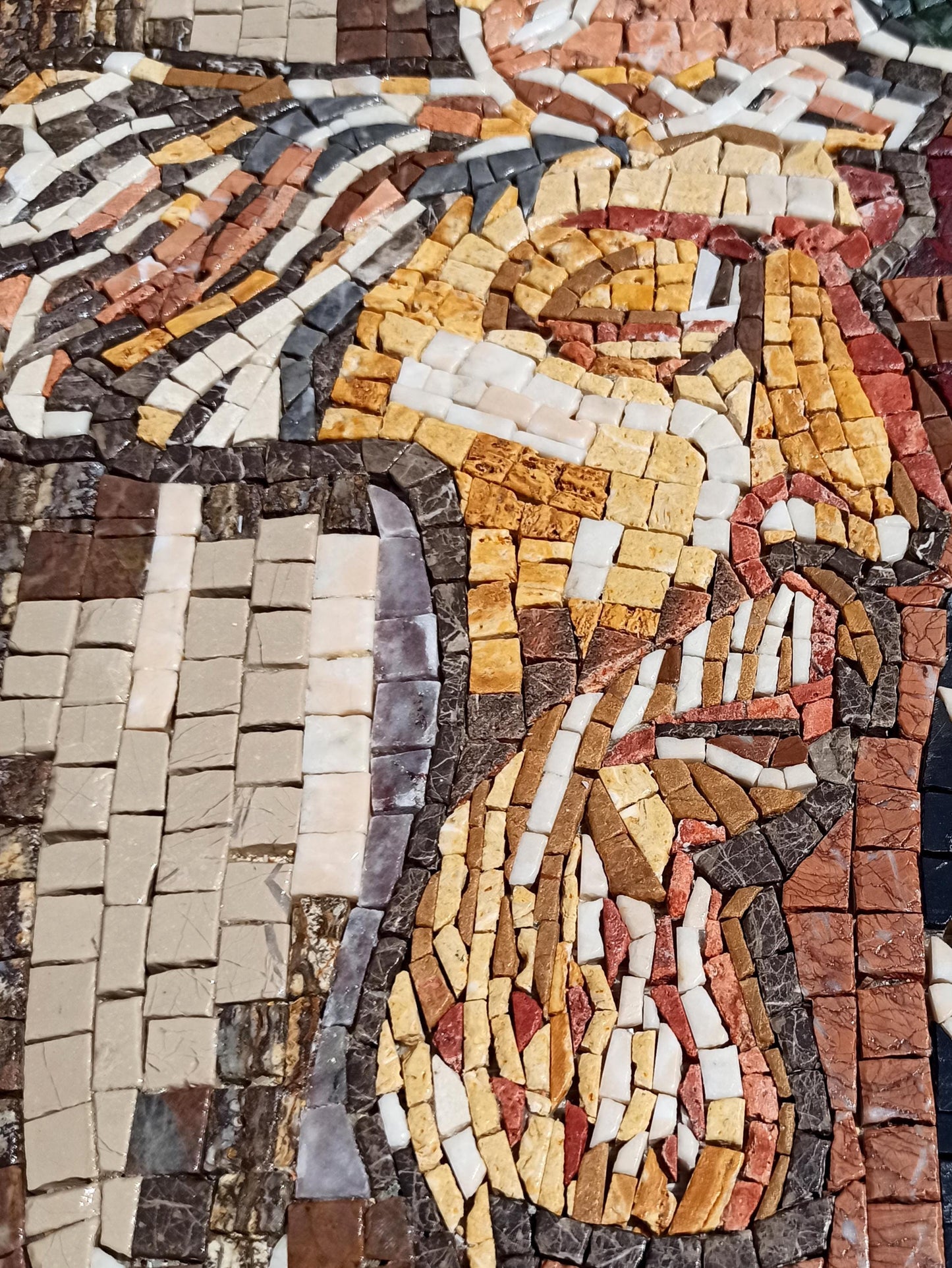 Handmade Marble Mosaic Wall Art: Jesus Profile in Cross Frame