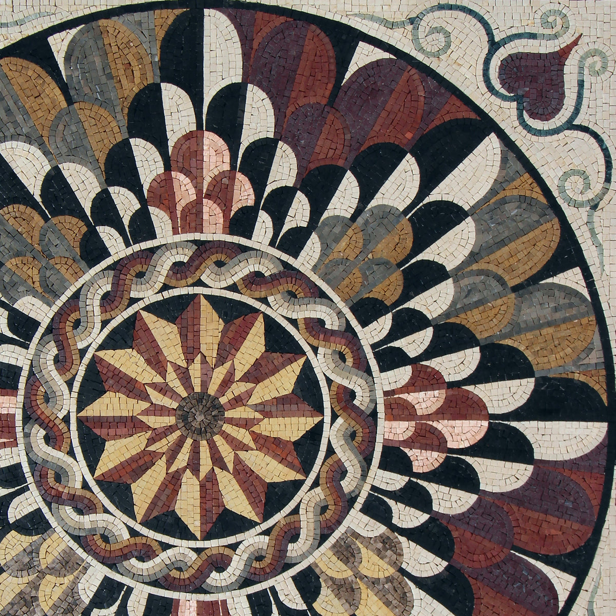 Handmade Floral Marble Mosaic Tile: Layered Geometric Pattern (40x40)