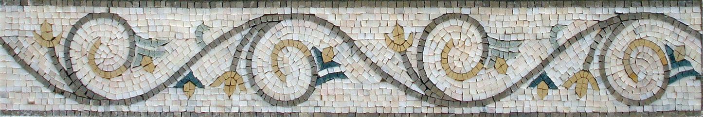 Botanical Floral Mosaic Border Tile: 8" Marble Wall Art