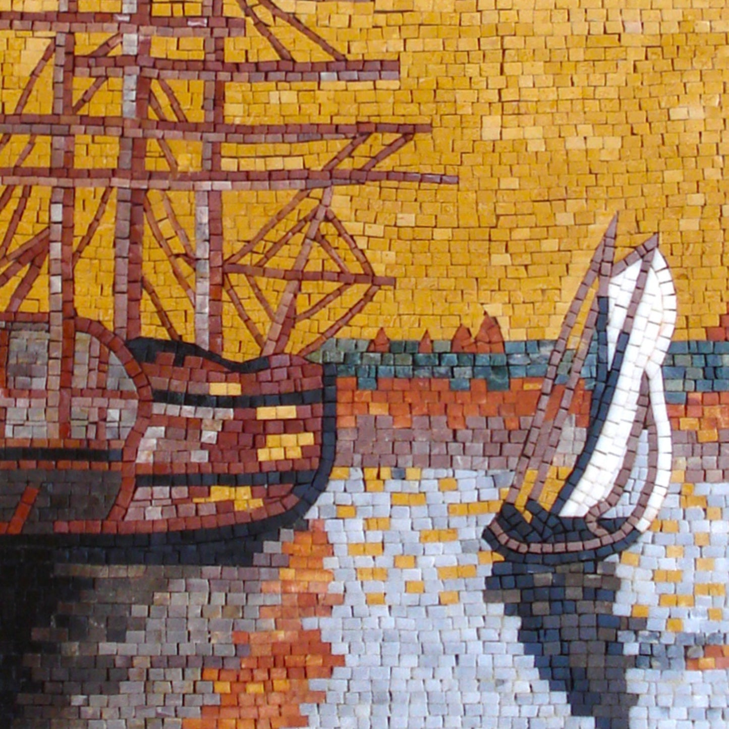 Handmade Marble Mosaic Tile: Sailing Boat Sunset Wall Art (56” x 30")