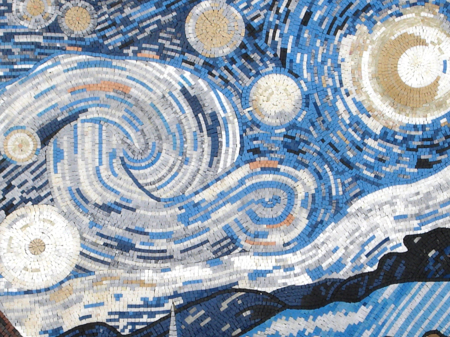 VAN GOGH BACKSPLASH | Stary Night Landscape Medallion Mosaic Art Tiles | Vincent Van Gogh Artwork Mosaic Tiles For House Warming