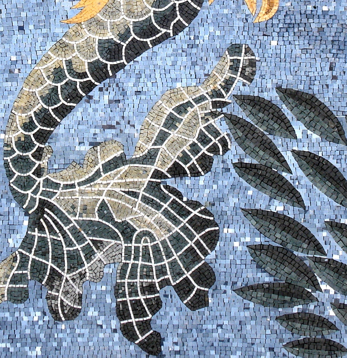 Handmade Mermaid Mosaic Mural: Marble Stone Tile Art (52” x 40”)