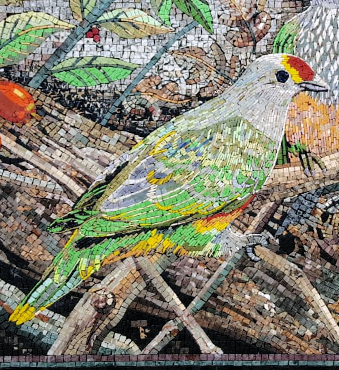 Handmade Bird Mosaic Tile Art: Colorful Marble Tesserae (34x34)