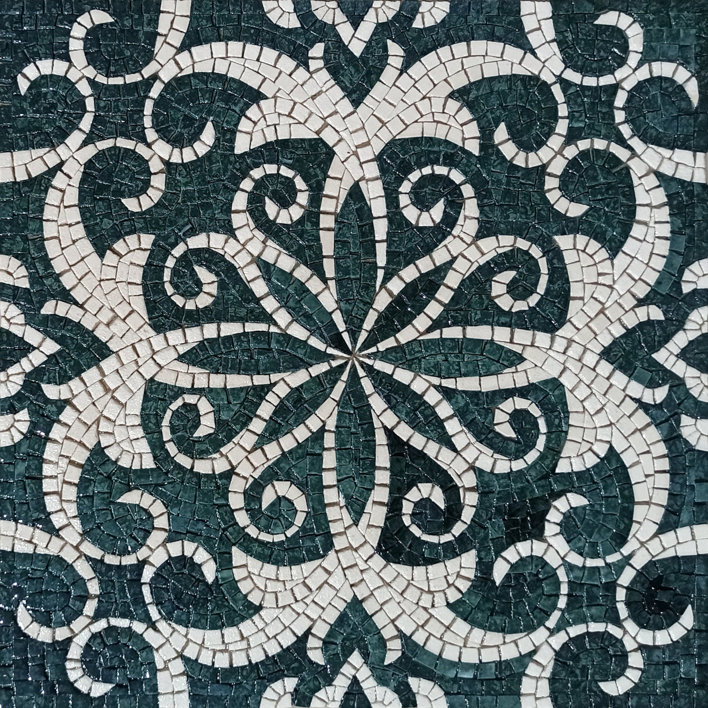 Botanical Medallion Mosaic Tile: Handmade Marble Backsplash (24”x 24")