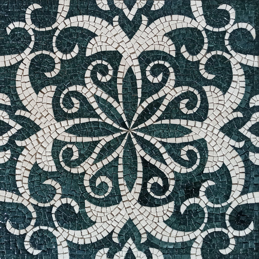 Botanical Medallion Mosaic Tile: Handmade Marble Backsplash (24”x 24")