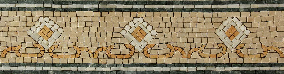 Floral Mosaic Border: White & Yellow Marble Tiles (40x6")