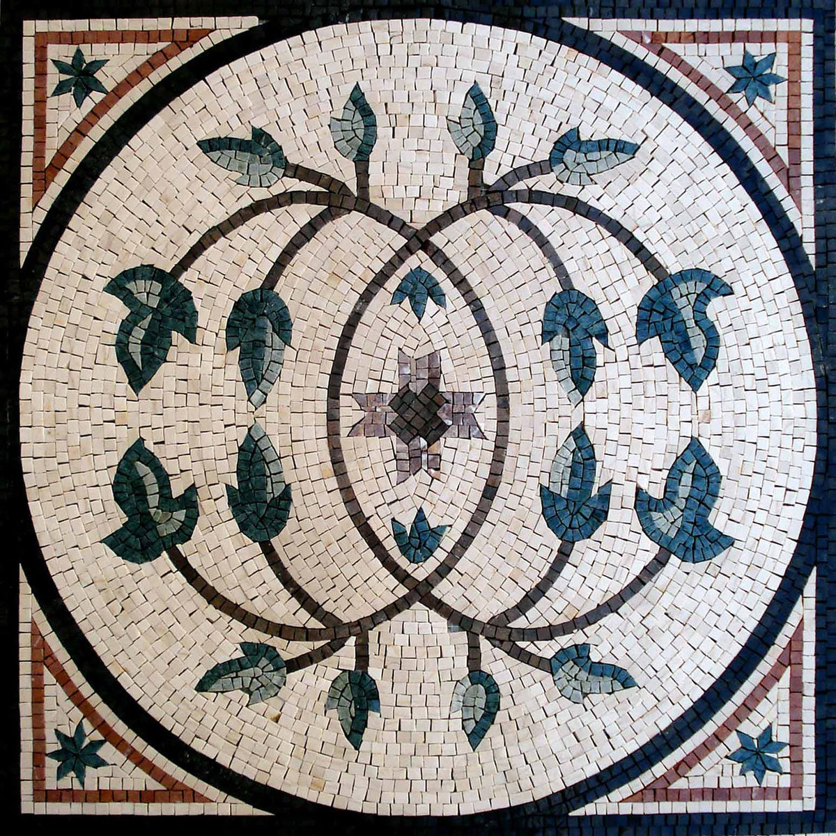 Botanical Marble Mosaic Tile Medallion - 32" Indoor/Outdoor Art