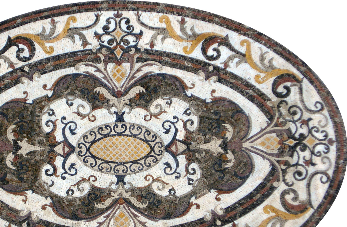 Oval Mosaic Carpet: Handmade Marble Art Tile Rug