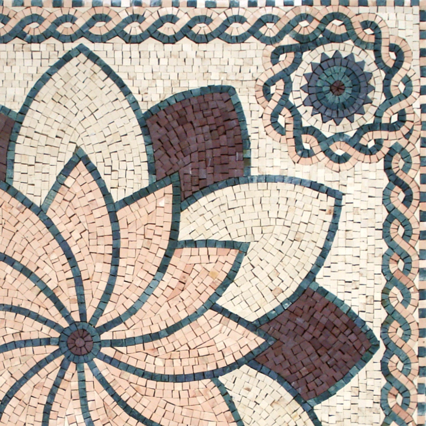 Handmade Floral Marble Mosaic Tile: Geometric Flower Art (36”x36")