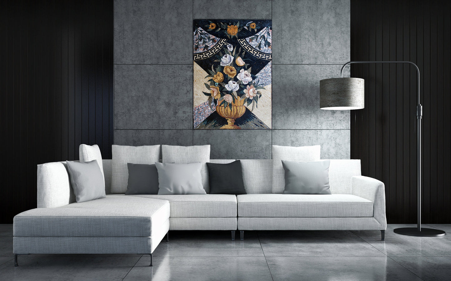 Handmade Marble Mosaic: Floral Wall Art (50"x34")