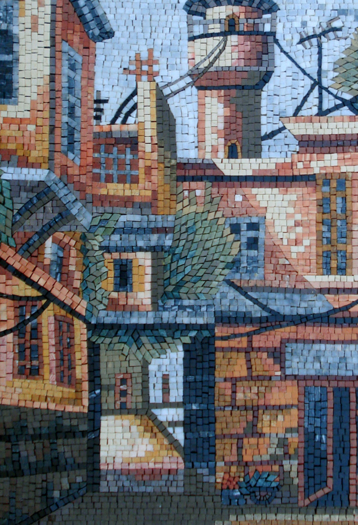 Handmade Marble Mosaic Tile: Damascus Old City Landscape (36” x 24”)