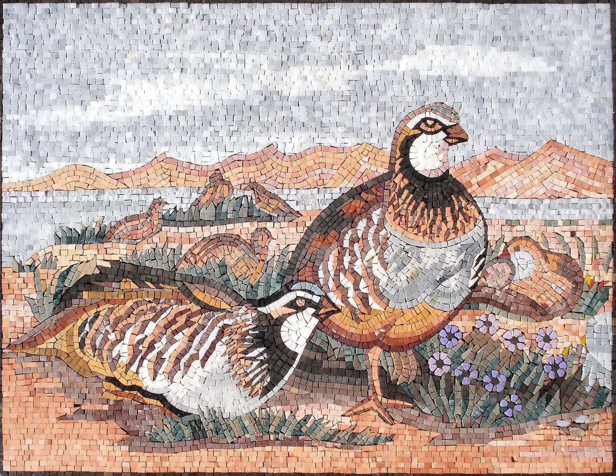 Handmade Partridge Mosaic Tile Art: Wild Bird Wall Decor (34" x 26")