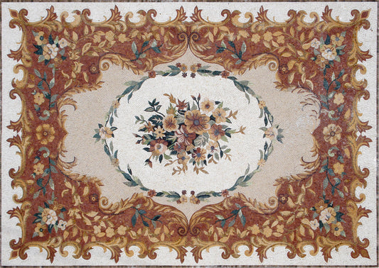 Floral Marble Mosaic Rug: Handmade Stone Carpet (108” x 64")
