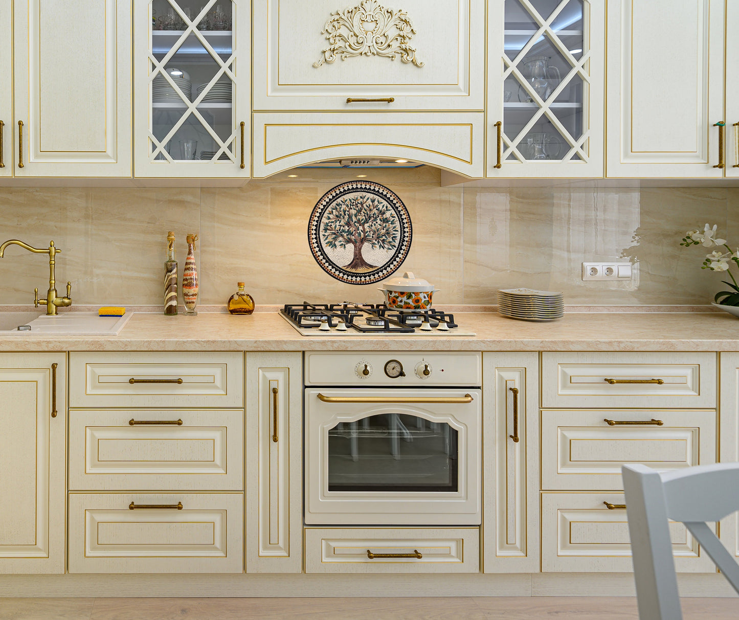 Olive Tree Backsplash Marble Mosaic Medallion Tiles. Customization. Handcrafted Roman Mosaics