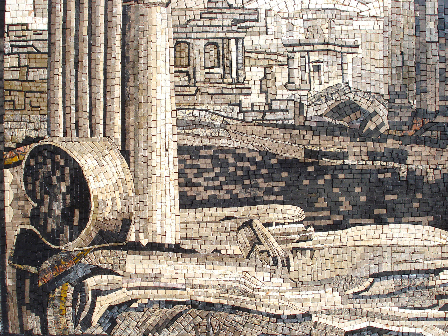 Handmade Palmyra Temple Ruins Mosaic Tile Art: Living Room Wall Decor