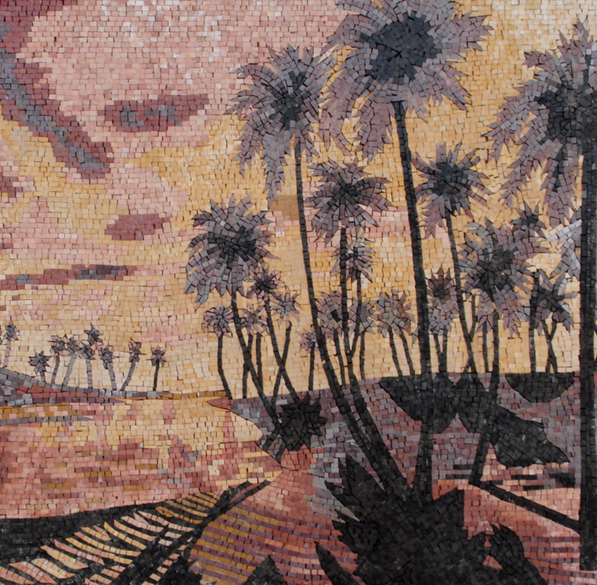 Handmade Desert Palm Tree Mosaic Tile Art: Interior/Exterior Decor (54” x 36")