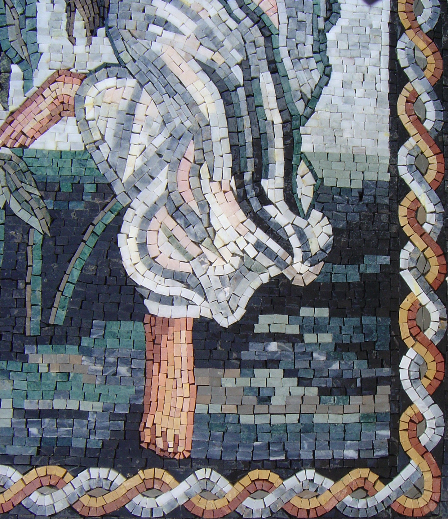 Arched Dancing Girl Mosaic Tile Art: Handmade Marble Portrait (44” x 28")