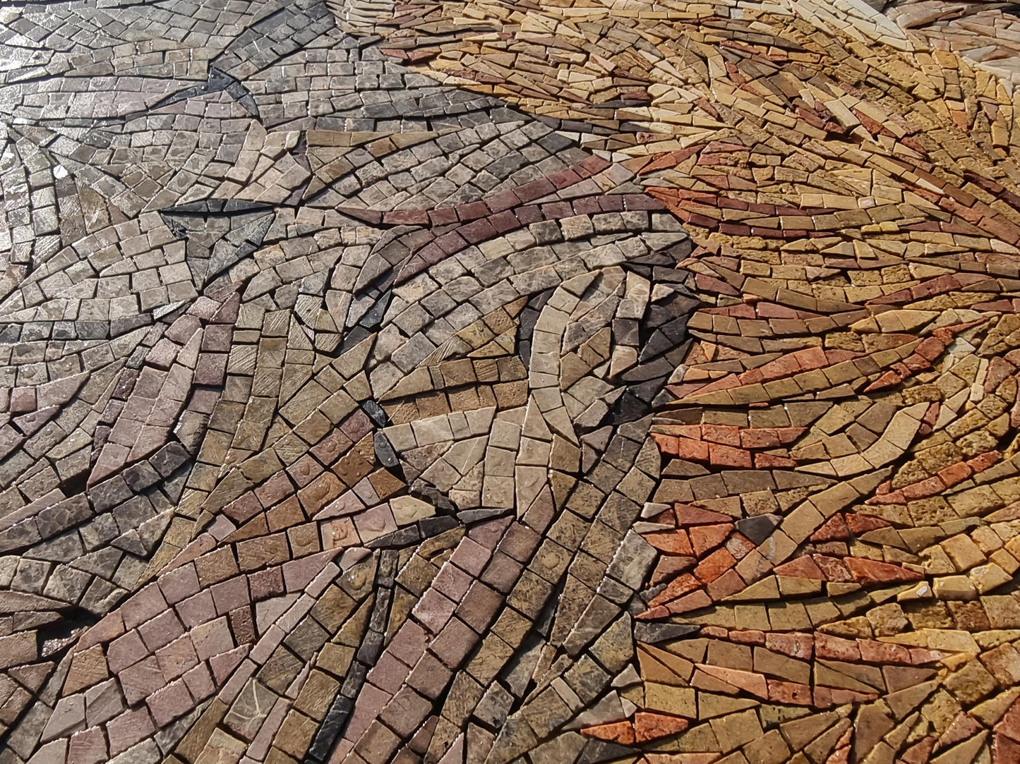Handmade Lion Mosaic Mural: Jungle Animal Stone Art (40” x 28”)