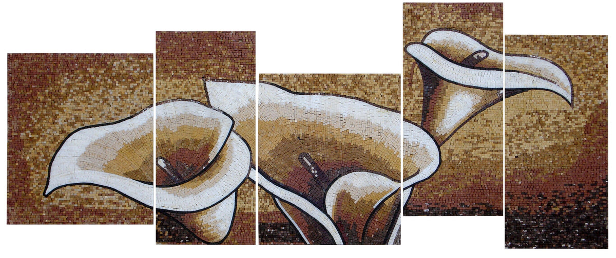 Handmade Calla Lily Marble Mosaic: Wall Art Tile (100"x40")
