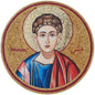 Ancient Man Face Round Mosaic Wall Art – Handmade Marble Tile Portrait, Customizable Historical Decor,
