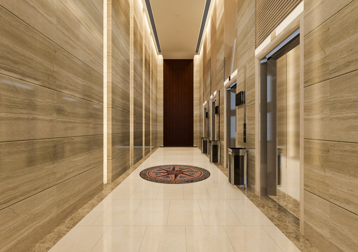 Handmade Marble Mosaic Medallion: Compass Rose Nautical Flooring Tile