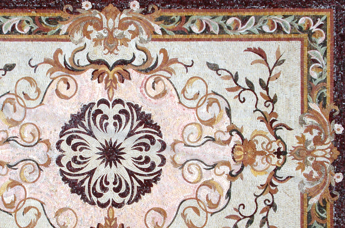 Floral Marble Mosaic Tile Rug: Handmade Stone Art