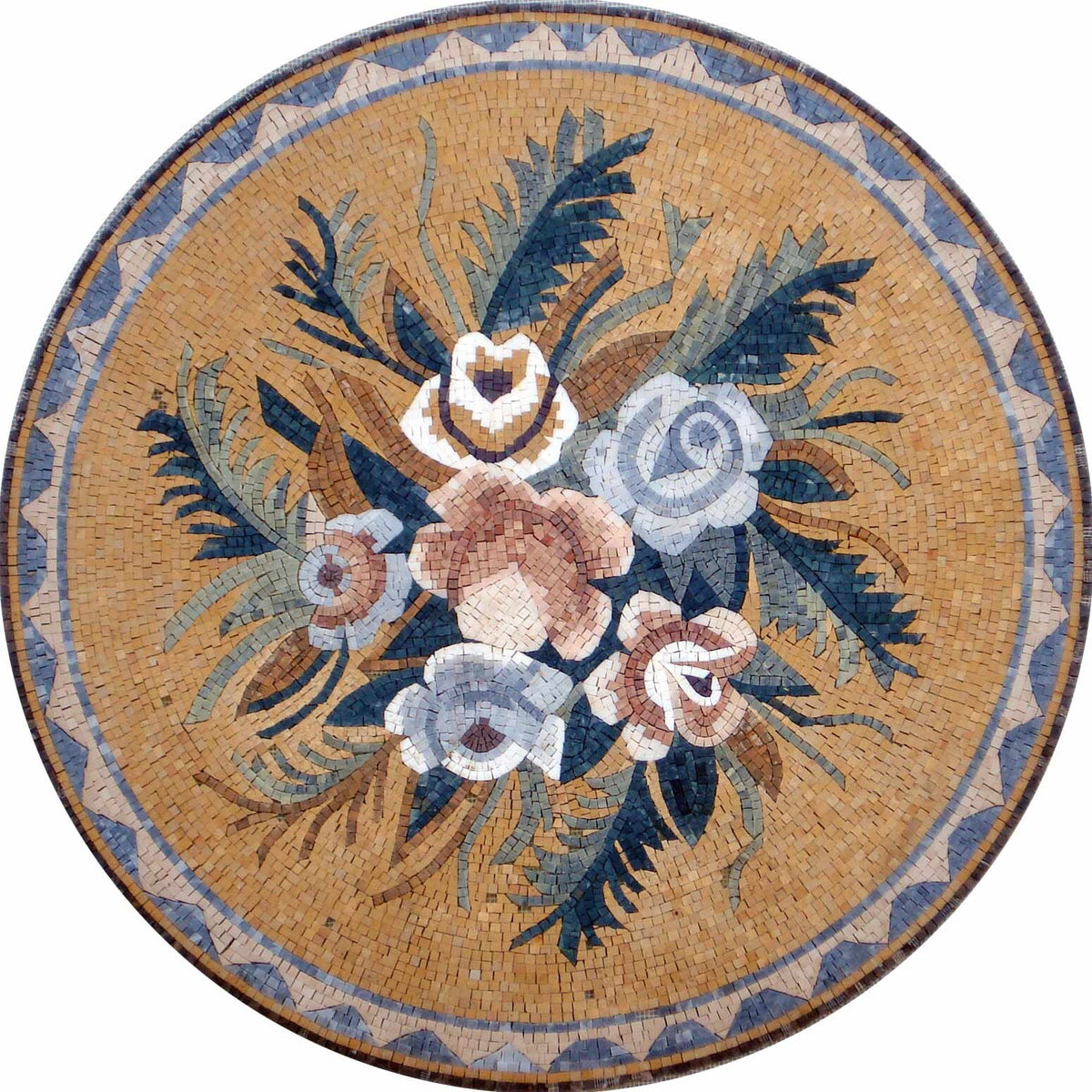 36" Handmade Floral Marble Mosaic Medallion Art Tile Décor
