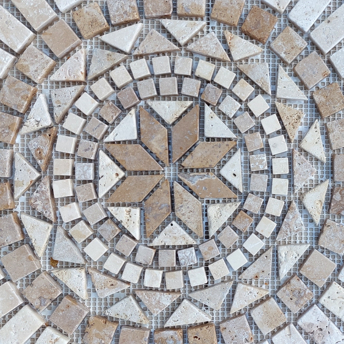 Handmade Marble Mosaic Medallion: Natural Stone Tropical Art (24” x 24”)