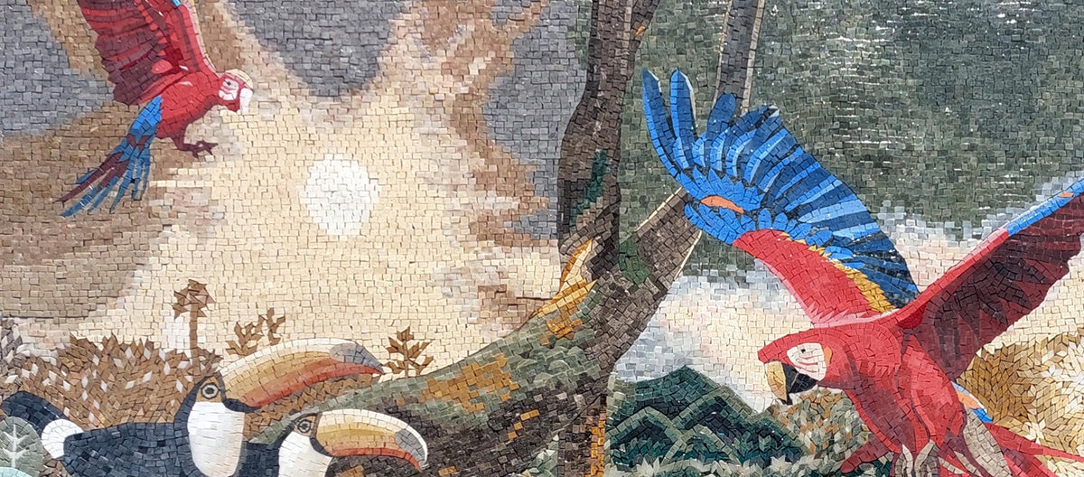 90"x40" Parrots Mosaic Wall Art –Vibrant Tropical Bird Scene, Nature-Inspired Home Decor, customization available