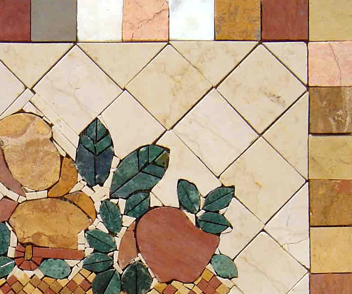 Handmade Fruit Basket Mosaic Art: Kitchen Wall Decor (20” x 16")