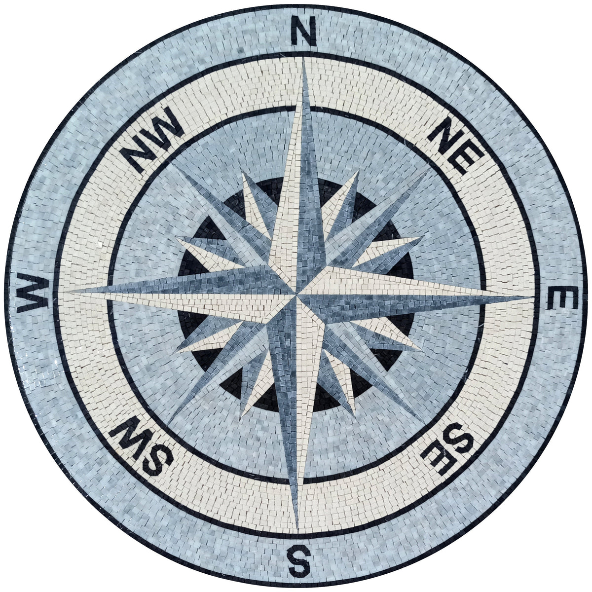 Modern Elegance - Mosaic Art Design - Grey and White Compass Rose Mosaic Medallion - Customization available