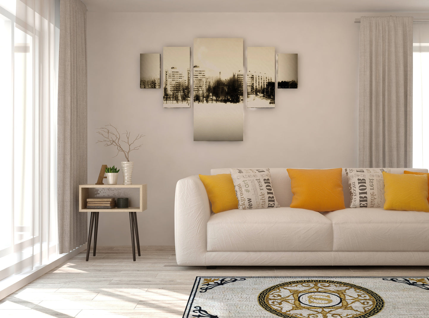 Handmade Marble Medallion Rug: Natural Stone Mosaic Art (52” x 30”)