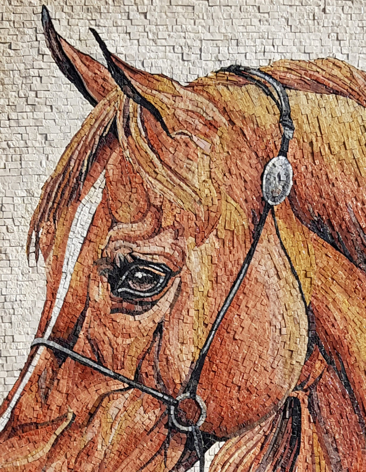 Handmade Horse Mosaic Tile Art: Living Room Wall Decor (40” x 32”)