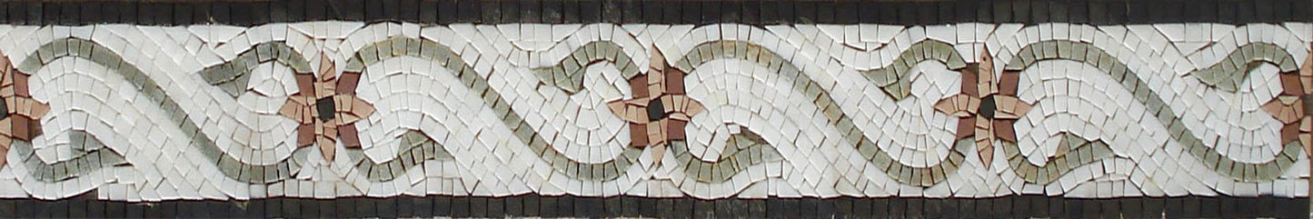 Floral Marble Mosaic Tile Border: 40" x 6" Botanical Art
