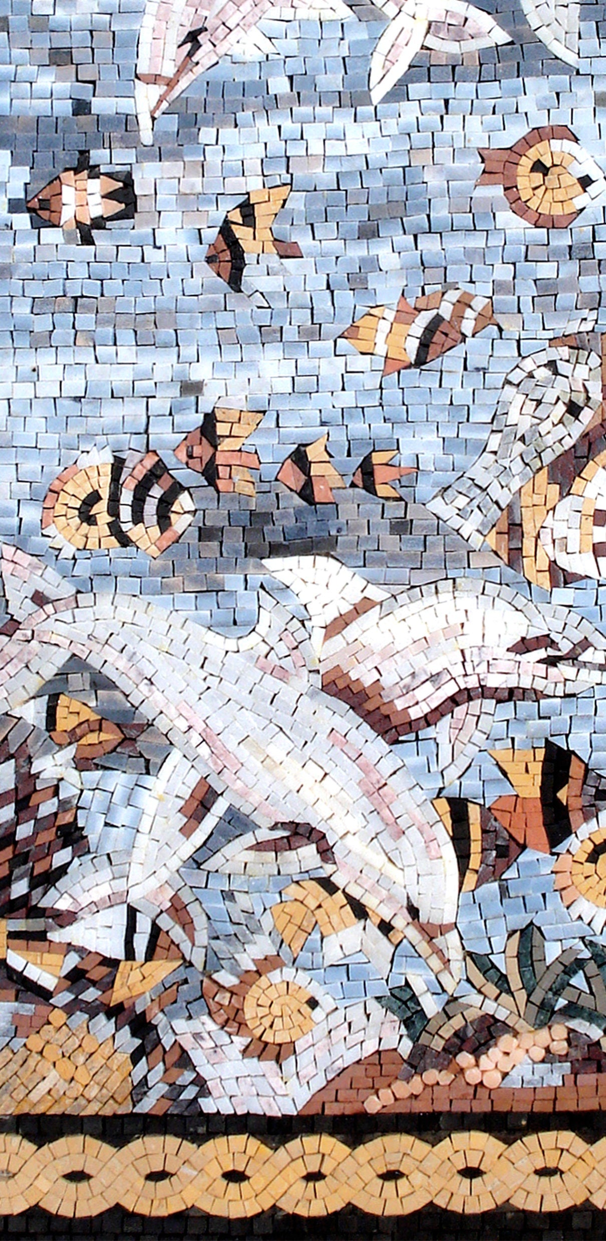 Handmade Dolphin Mosaic Tile Art: Golden Border Fish Backsplash