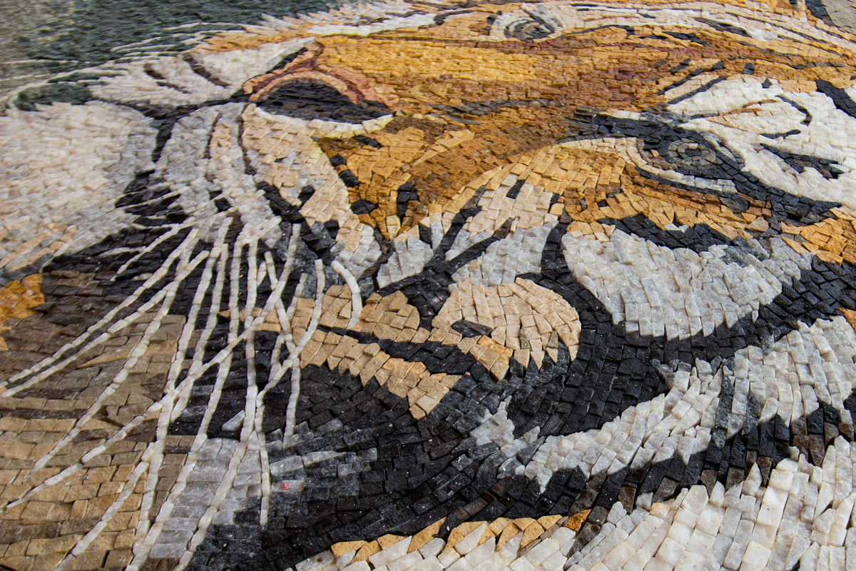 Handmade Tiger Mosaic Tile Art: Wild Animal Wall Decor