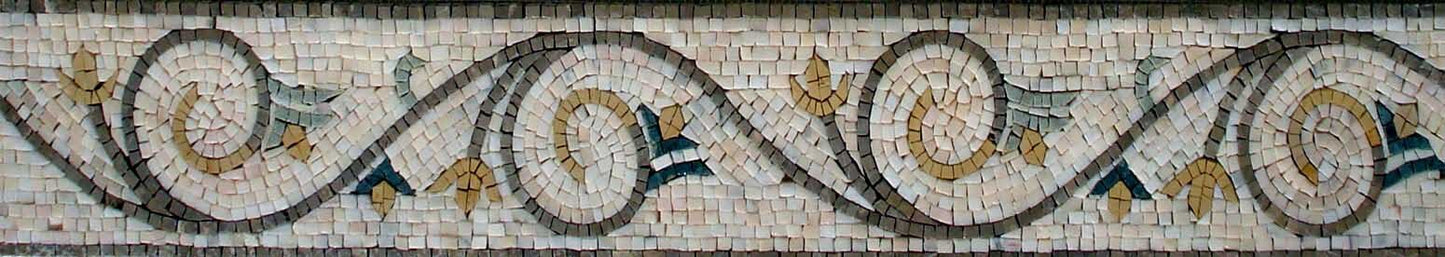 Floral Mosaic Border Tile: Botanical Wall Art, 6” x 40”