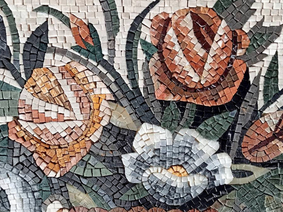 Handmade Rose Marble Mosaic Art: Flower Vase Wall Decor (72” x 24")